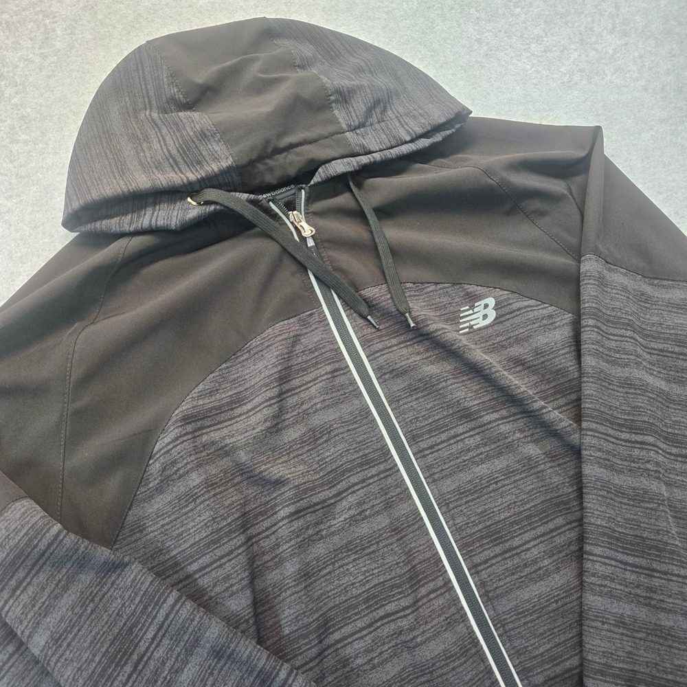New Balance Mens XL Full Zip Hooded Windbreaker Jacket Black Space Dye RN130893
